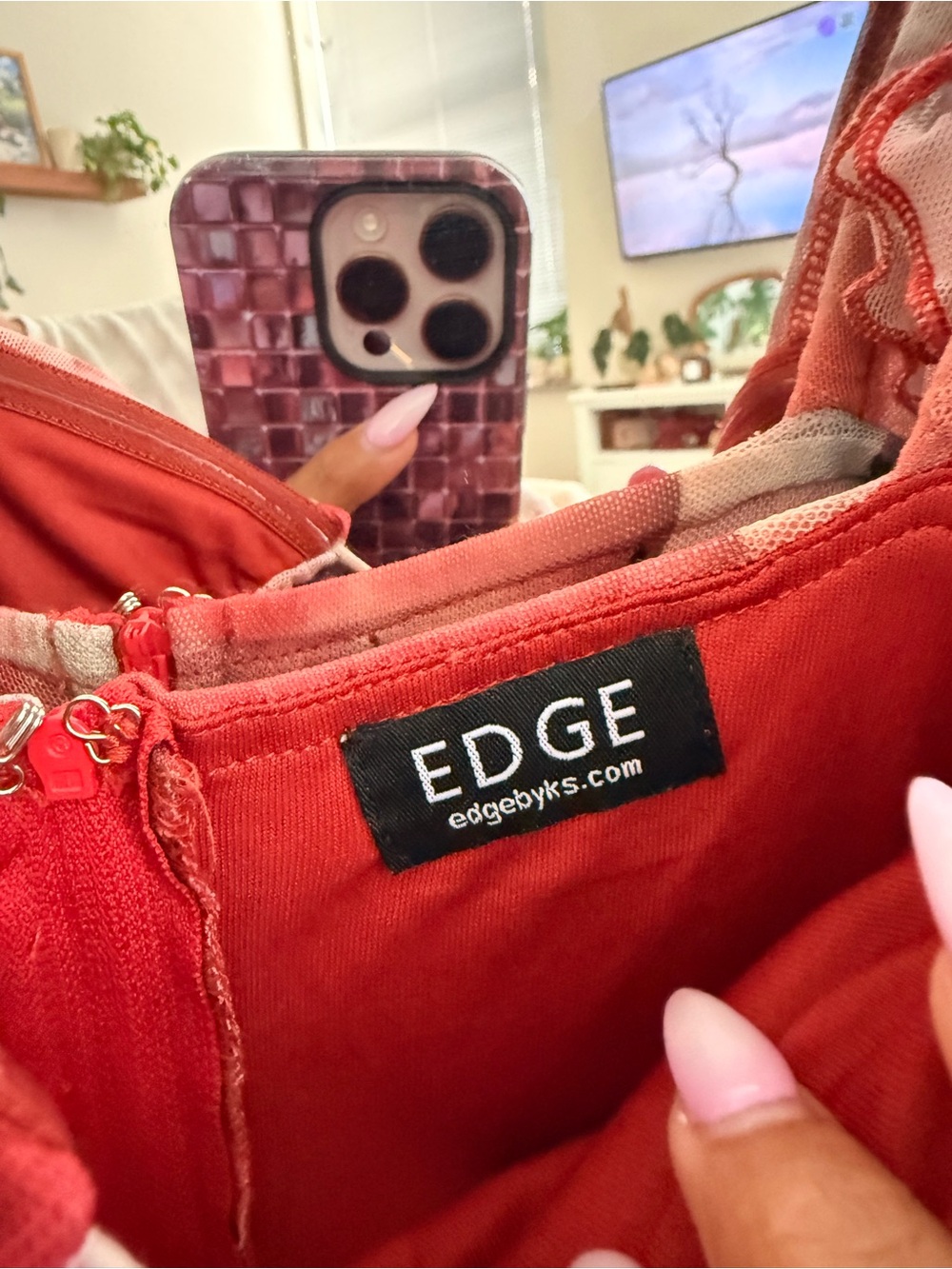Edgebykys Floral Ruffled Strap Maxi Dress in Red and Pink - Picture 3 of 4